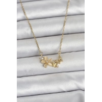 316L Çelik Zincir Gold Renk Çiçek ve Kelebek Model Kadın Kolye