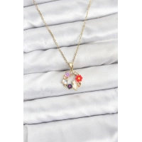 316L Çelik Zincir Gold Renk Çiçekli Kedili Model Kadın Kolye
