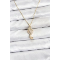 316L Çelik Zincir Gold Renk Deniz Atı Model Zirkon Taşlı Kadın Kolye