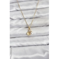 316L Çelik Zincir Gold Renk Deniz Kabuğu ve Deniz Yıldızı Model Zirkon Taşlı Kadın Kolye