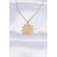 316L Çelik Zincir Gold Renk Göz Güneşi Tasarımlı Kolye