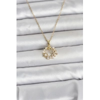 316L Çelik Zincir Gold Renk İncili Çiçek Model Kadın Koyle