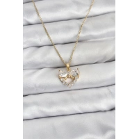 316L Çelik Zincir Gold Renk Kalp ve Fiyonk Model Zirkon Taşlı Kadın Kolye