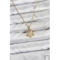 316L Çelik Zincir Gold Renk Kar Tanesi Model Zirkon Taşlı Kadın Kolye