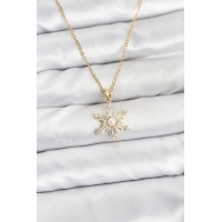 316L Çelik Zincir Gold Renk Kar Tanesi Model Zirkon Taşlı Kadın Kolye