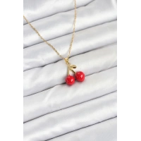 316L Çelik Zincir Gold Renk Kiraz Model Kadın Kolye