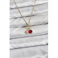 316L Çelik Zincir Gold Renk Kiraz Model Zirkon Taşlı Kadın Kolye