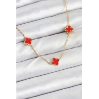 316L Çelik Zincir Gold Renk Kırmızı Baby Boy Yonca Kadın Kolye
