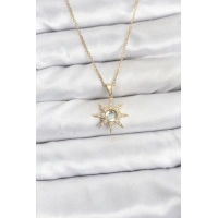 316L Çelik Zincir Gold Renk Kutup Yıldızı Model Zirkon Taşlı Kadın Kolye