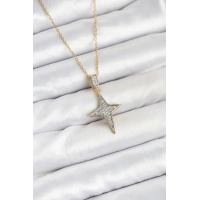 316L Çelik Zincir Gold Renk Kutup Yıldızı Model Zirkon Taşlı Kadın Kolye