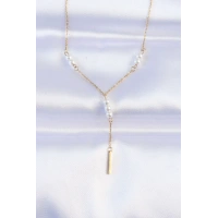 316L Çelik Zincir Gold Renk Minimal İnci Taşlı Sallantılı Kolye