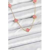 316L Çelik Zincir Gold Renk Pembe Baby Boy Yonca Kadın Kolye