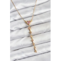 316L Çelik Zincir Gold Renk Pembe Kalp Kadın Kolye