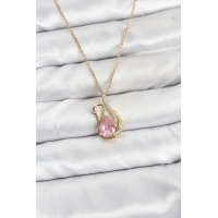 316L Çelik Zincir Gold Renk Pembe Kuğu Model Zirkon Taşlı Kadın Kolye