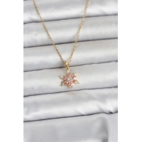 316L Çelik Zincir Gold Renk Pembe Lotus Model Kadın Kolye
