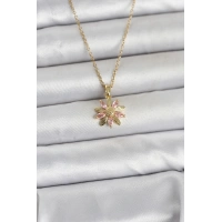 316L Çelik Zincir Gold Renk Pembe Papatya Model Kadın Kolye