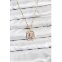 316L Çelik Zincir Gold Renk Plaka Model Zirkon Taşlı Kadın Kolye