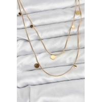 316L Çelik Zincir Gold Renk Pullu Kadın Kolye