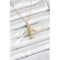316L Çelik Zincir Gold Renk Uçak Model Kadın Kolye