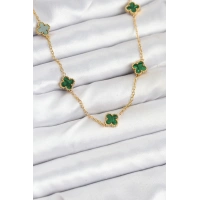 316L Çelik Zincir Gold Renk Yeşil Baby Boy Yonca Kadın Kolye