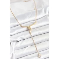 316L Çelik Zincir Gold Renk Yılan Model Y Kolye