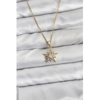 316L Çelik Zincir Gold Renk Yıldız Model Zirkon Taşlı Kadın Kolye