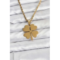 316L Çelik Zincir Gold Renk Yonca Model 60 cm Kadın Kolye