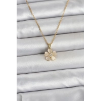 316L Çelik Zincir Gold Renk Yonca Model Kadın Kolye