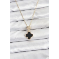 316L Çelik Zincir Gold Renk Yonca Model Zirkon Taşlı Kadın Kolye