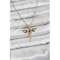 316L Çelik Zincir Gold Renk Yusufçuk Model Zirkon Taşlı Kadın Kolye