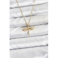 316L Çelik Zincir Gold Renk Yusufçuk Model Zirkon Taşlı Kadın Kolye