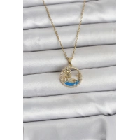 316L Çelik Zincir Gold Renk Zirkon Taşlı Deniz Temalı Kadın Kolye