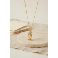 316L Çelik Zincir Gold Renk Zirkon Taşlı Jellyfish Model Kolye