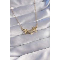 316L Çelik Zincir Gold Renk Zirkon Taşlı Kalp Model Kelebek Detay Kolye