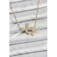 316L Çelik Zincir Gold Renk Zirkon Taşlı Kelebek Model Kadın Kolye