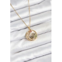 316L Çelik Zincir Gold Renk Zirkon Taşlı Kelebekli Kadın Kolye