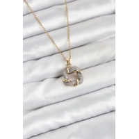 316L Çelik Zincir Gold Renk Zirkon Taşlı Sarmal Model Kadın Kolye