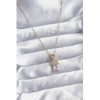 316L Çelik Zincir Gold Renk Zirkon Taşlı Taç Model Kadın Kolye