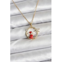316L Çelik Zincir Gold Zirkon Taşlı Yılbaşı Tema Kadın Kolye