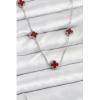 316L Çelik Zincir Gümüş Renk Bordo Baby Boy Yonca Kadın Kolye