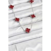 316L Çelik Zincir Gümüş Renk Bordo Renk Yonca Kadın Kolye