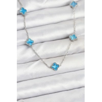 316L Çelik Zincir Gümüş Renk Buz Mavisi Baby Boy Yonca Kadın Kolye