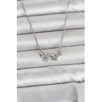 316L Çelik Zincir Gümüş Renk Çiçek ve Kelebek Model Kadın Kolye