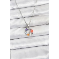 316L Çelik Zincir Gümüş Renk Çiçekli Kedili Model Kadın Kolye