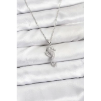 316L Çelik Zincir Gümüş Renk Deniz Atı Model Zirkon Taşlı Kadın Kolye