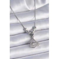 316L Çelik Zincir Gümüş Renk Gingko Yaprağı Model Zirkon Taş Detay Kadın Kolye