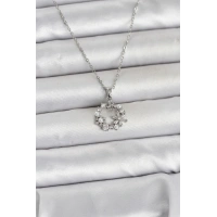 316L Çelik Zincir Gümüş Renk İncili Çiçek Model Kadın Koyle