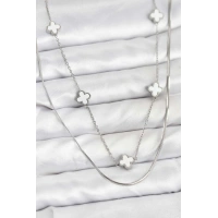 316L Çelik Zincir Gümüş Renk İtalyan Zincirli Yonca Model Kadın Kolye