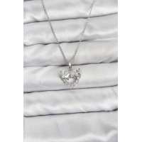 316L Çelik Zincir Gümüş Renk Kalp ve Fiyonk Model Zirkon Taşlı Kadın Kolye