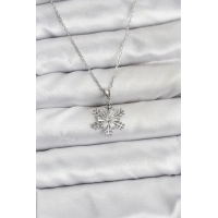 316L Çelik Zincir Gümüş Renk Kar Tanesi Model Zirkon Taşlı Kadın Kolye